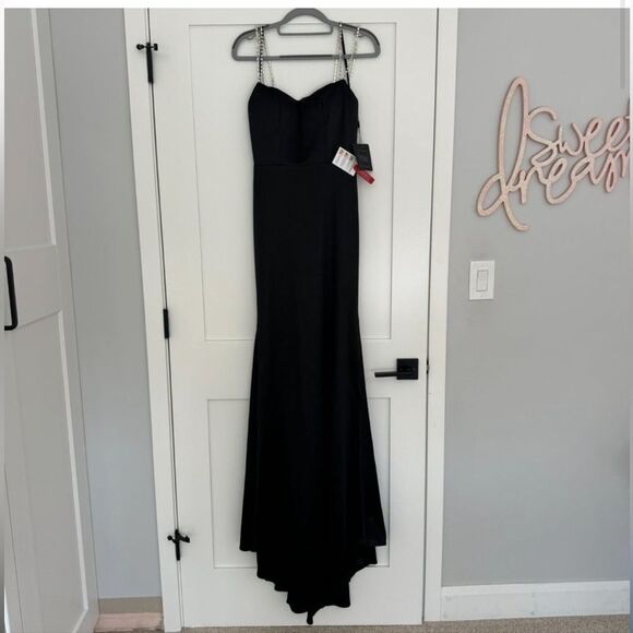 Mac Duggal | A12428 Charmeuse Rhinestone Strap Trumpet Gown Size 0 Ieena NWT - Picture 3 of 10